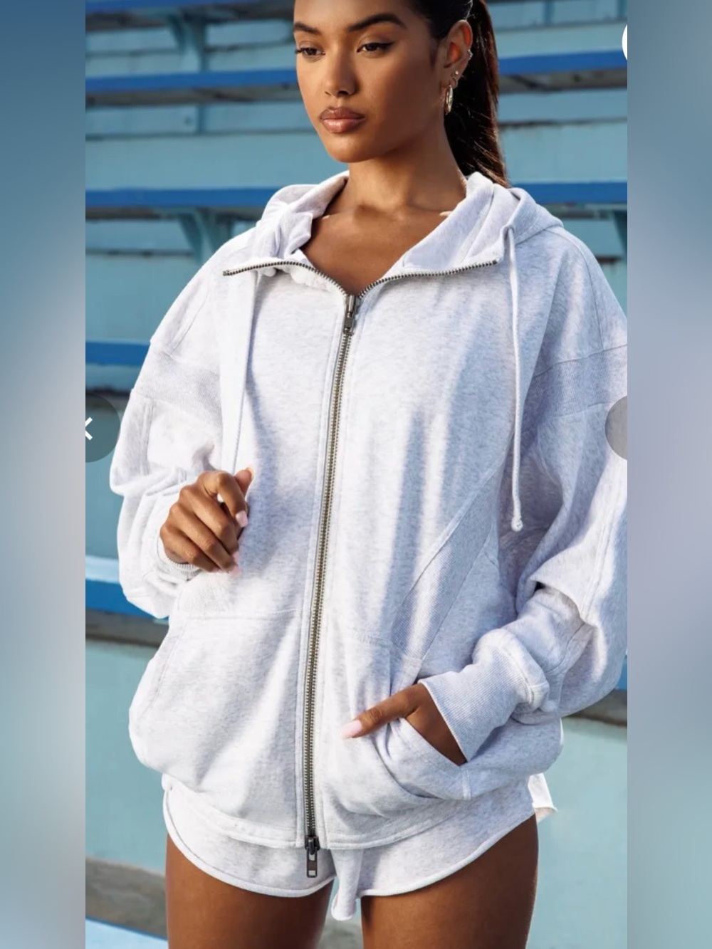 Bo+Tee Evolution Oversized Split Zip Hooded Jacket Marled Grey L/XL